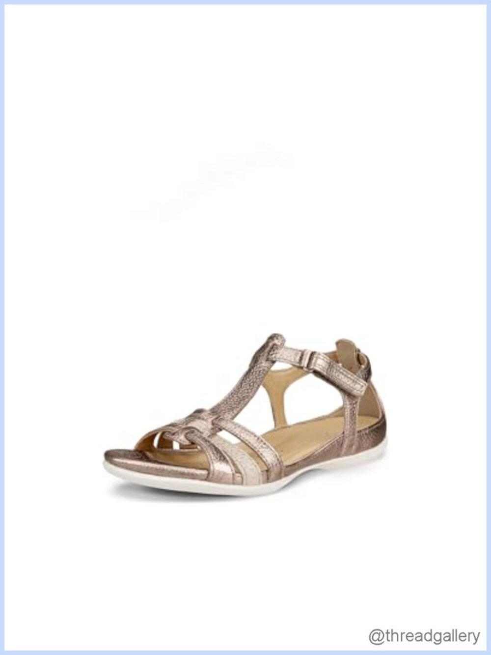 Leather T-Strap Flat Sandal with Buckle Closure Padded Comfort Casual